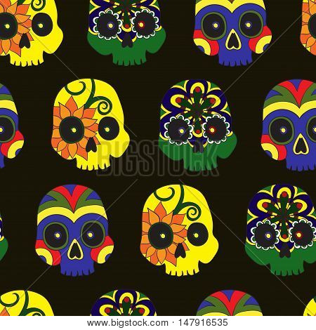 Seamless pattern with mexican skulls for Day of the Dead (Dia de los Muertos) celebration vector illustration