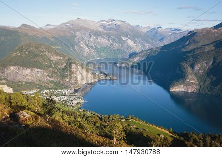 Hiking In Norway, Classic Norwegian Scandinavian Summer Mountain Landscape View With Mountains, Fjor