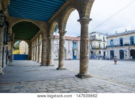 HAVANA CUBA - JULY 18 : Plaza de Armas in old town of Havana Cuba on July 18 2016. The historic center of Havana is UNESCO World Heritage Site since 1982.