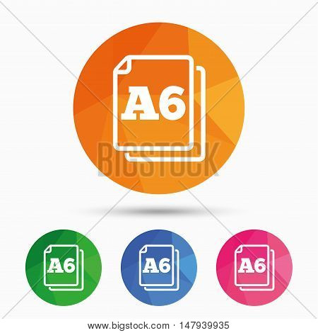 Paper size A6 standard icon. File document symbol. Triangular low poly button with flat icon. Vector