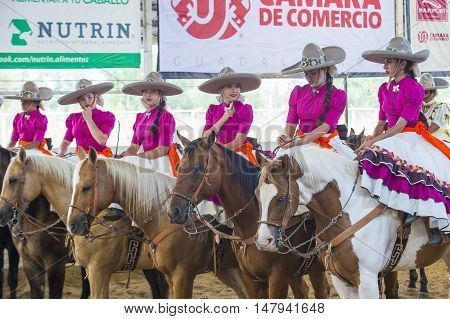 GUADALAJARA MEXICO - SEP 01 : Charras participate at the 23rd International Mariachi & Charros festival in Guadalajara Mexico on September 01 2016.