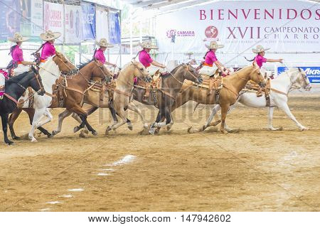 GUADALAJARA MEXICO - SEP 01 : Charras participate at the 23rd International Mariachi & Charros festival in Guadalajara Mexico on September 01 2016.