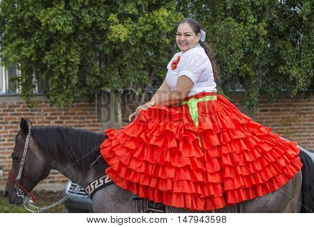 GUADALAJARA MEXICO - SEP 01 : Charra participates at the 23rd International Mariachi & Charros festival in Guadalajara Mexico on September 01 2016.