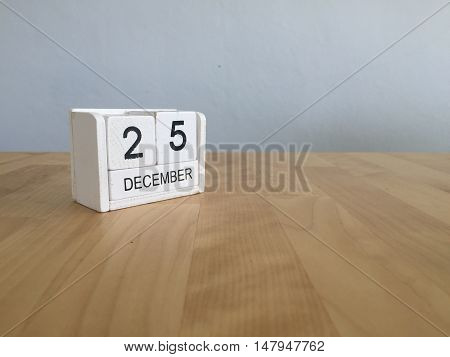 December 25Th.december 25 White Wooden Calendar On Vintage Wood Abstract Background. New Year At Wor