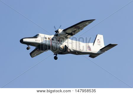 CHIANGMAI, THAILAND -JANUARY 7 2013: 1113 Dornier 228 of Royal Thai Navy. Landing to Chiang mai international airport. Chiangmai, thailand.