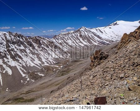 Khardungla top highest motorable road in the world 18380 feet Leh Ladakh Jammu and Kashmir India