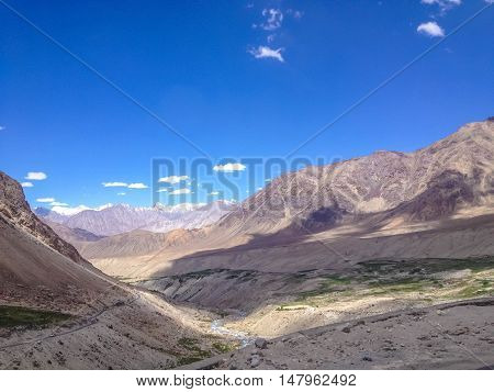 Road from Khardungla pass to Nubra valley Leh Ladakh India
