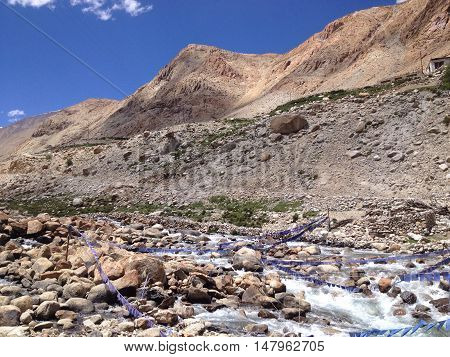 Road from Khardungla pass to Nubra valley Leh Ladakh India