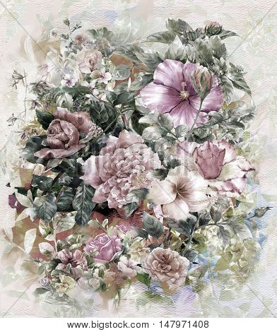 Bouquet of multicolored flowers watercolor painting style