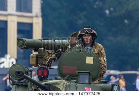 KYIV, UKRAINE - AUGUST 24, 2016: Military parade in Kyiv, dedicated to the Independence Day of Ukraine. Ukraine celebrates 25th anniversary of Independence