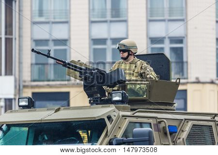 KYIV, UKRAINE - AUGUST 24, 2016: Military parade in Kyiv, dedicated to the Independence Day of Ukraine. Ukraine celebrates 25th anniversary of Independence