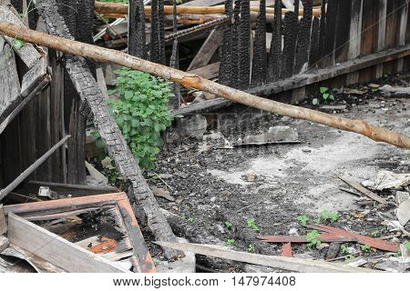 home fire. abstract detail image conflagration from  was abandoned after the house fire.