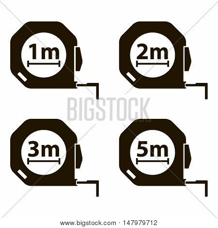 Measuring tape. Measurement methods. Set of black icons on white background