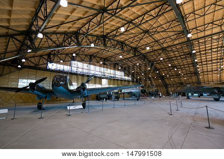 PRAGUE CZECH REPUBLIC - AUGUST 18 2016: Old military plane stands in Prague Aviation Museum Kbely in Prague Czech republic