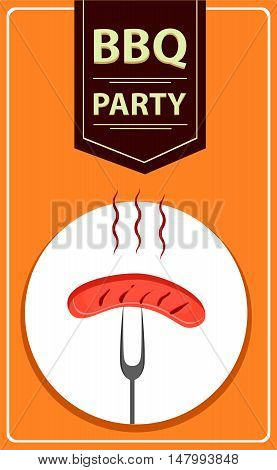 BBQ Party. Grilled Sausage on Fork. Fast food. Vector illustration.