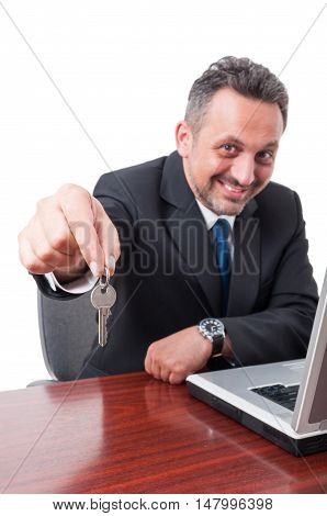 Slective Focus Of Man Holding Keyas Real Estate Concept