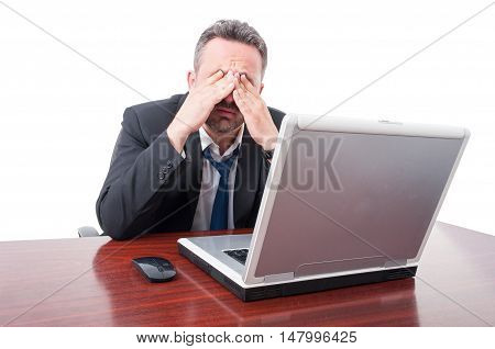 Man At Office Covering Eyes Like Being Tired