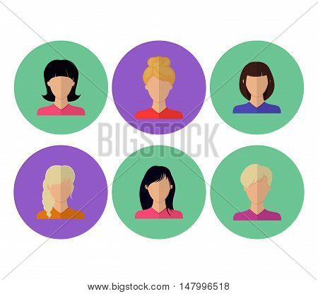 Avatar, different female faces, flat style, vector image