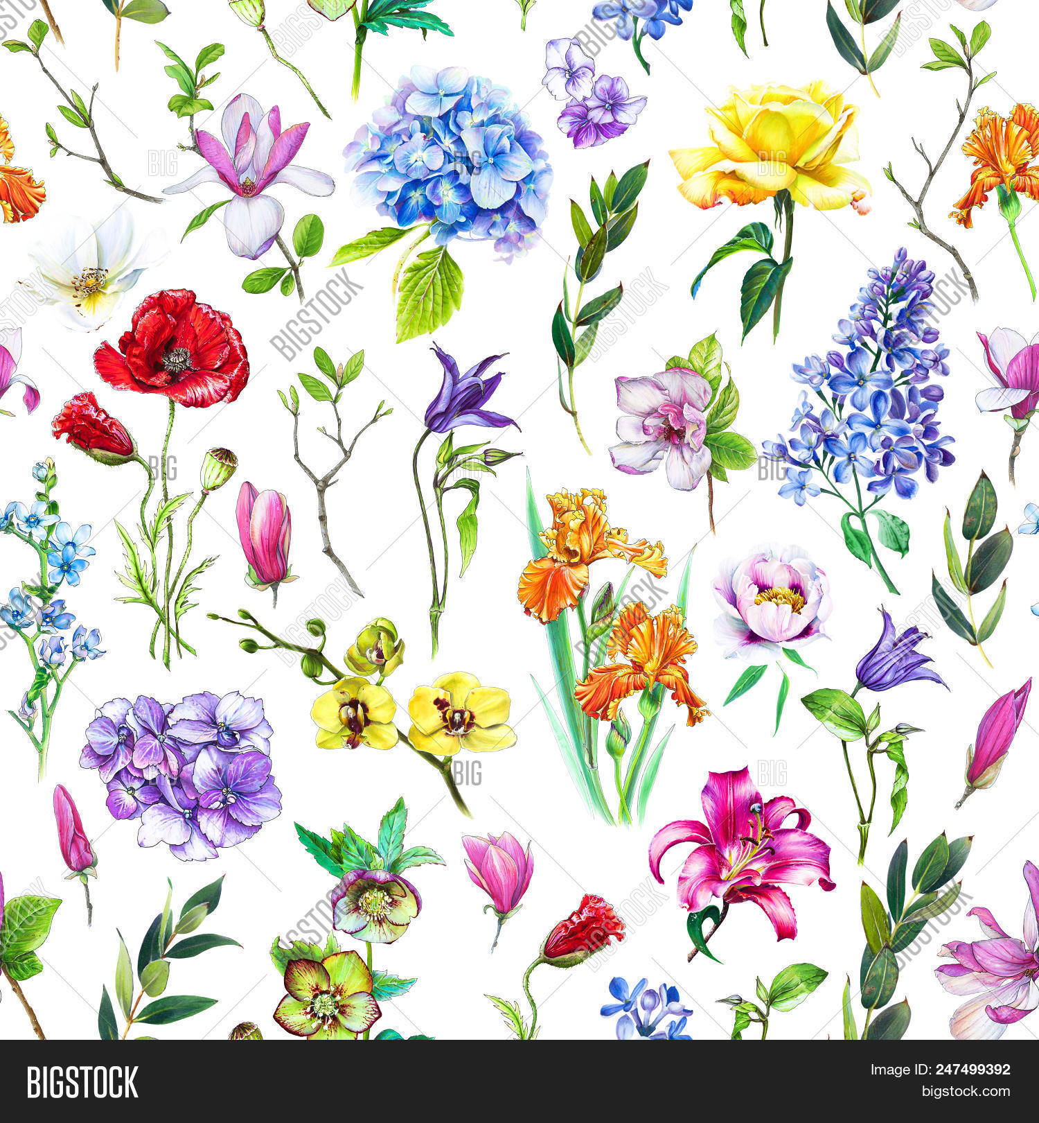 Multi Flower Design Multi-floral Seamless Image & Photo (Free Trial) | Bigstock