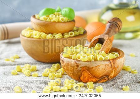 Ditalini Macaroni. Pasta Rings. Tubettini And Thimbles Anellini