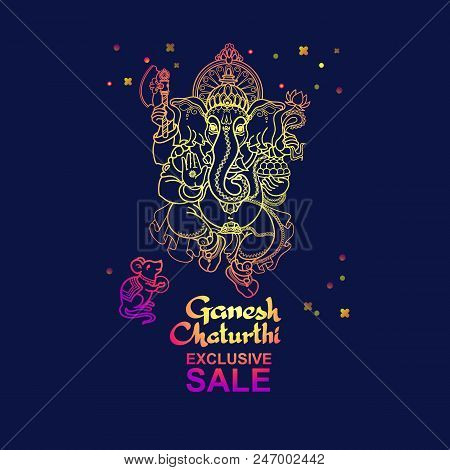 Ganesh Chaturthi Sale Banner. Hindu God Ganesha. Hand Drawn Vector Illustration. Handwritten Words H