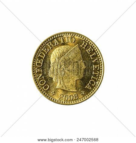 5 Swiss Rappen Coin (2008) Reverse Isolated On White Background