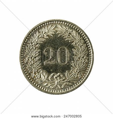 20 Swiss Rappen Coin (2009) Obverse Isolated On White Background