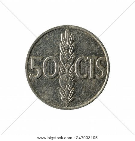 50 Spanish Centimos Coin (1966) Obverse Isolated On White Background
