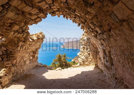 Sea View From The Ruins Of A Small Chapel. The Castle Of Monolithos On Rhodes Island. Greece