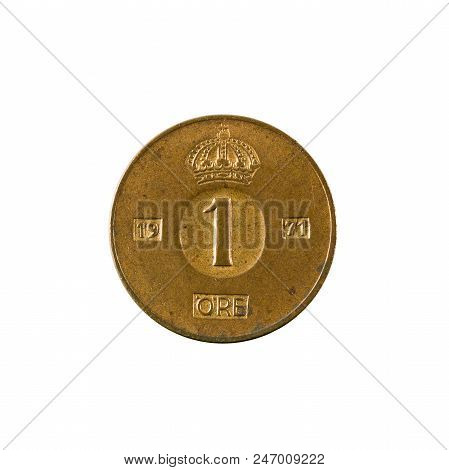 1 Swedish Oere Coin (1971) Obverse Isolated On White Background