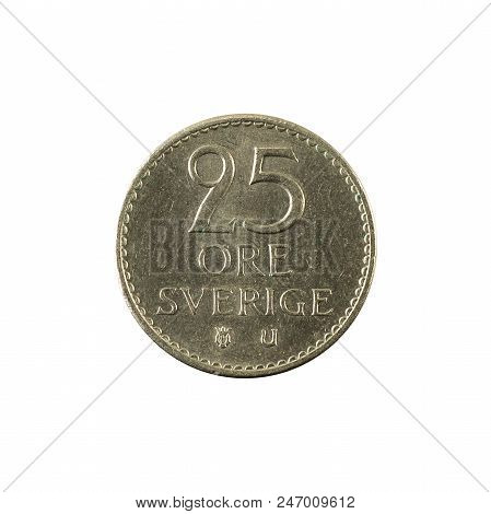 25 Swedish Oere Coin (1973) Obverse Isolated On White Background