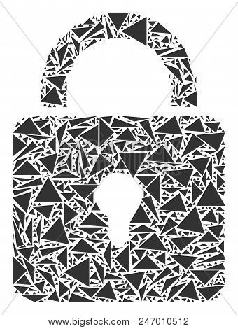 Lock Collage Of Triangle Elements In Different Sizes And Shapes. Vector Triangles Are Organized Into