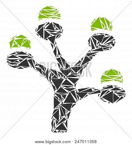 Money Tree Collage Of Triangle Elements In Variable Sizes And Shapes. Vector Triangles Are Composed 