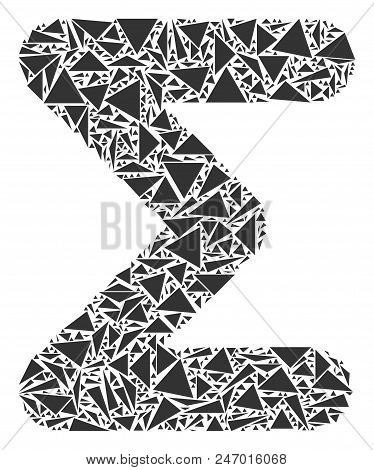 Sum Collage Of Triangle Elements In Different Sizes And Shapes. Vector Triangles Are Combined Into S