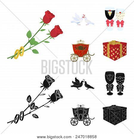 Wedding And Attributes Cartoon , Flat, Outline, Black Icons In Set Collection For Design.newlyweds A
