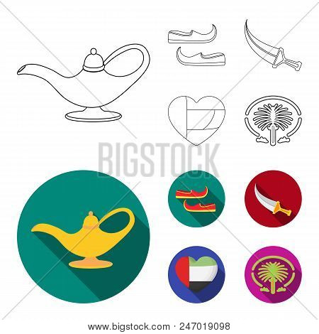 Eastern Shoes, Dagger, The Heart Of The Emirates, Palm Jumeirah.arab Emirates Set Collection Icons I
