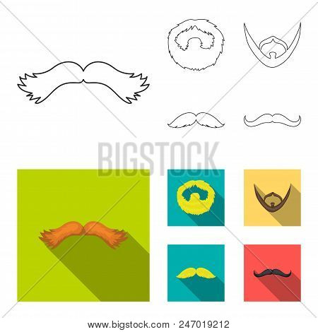 Mustache And Beard, Hairstyles Outline, Flat Icons In Set Collection For Design. Stylish Haircut Vec