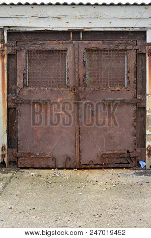 Rusty Metal Doors Locked Shut, Newhaven, Uk