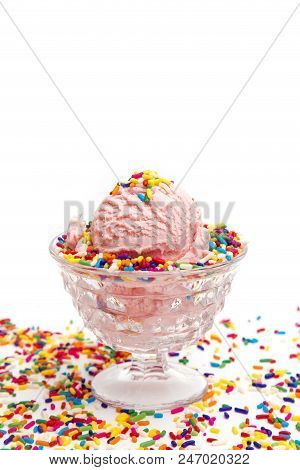Simple Pink Ice Cream In A Crystal Sherbert Dish