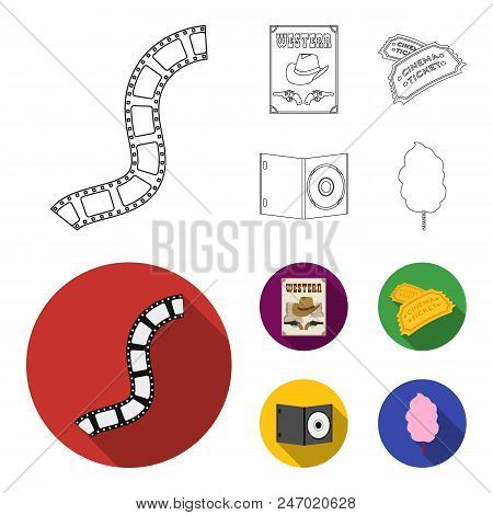 Western Cinema, Tickets, Sweet Cotton Wool, Film On Dvd.filmy And Cinema Set Collection Icons In Out
