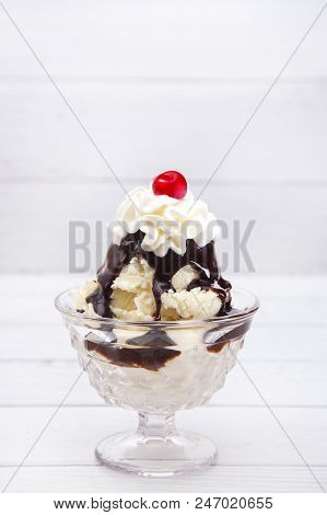 Simple Sundae On A Rustic Wood Table