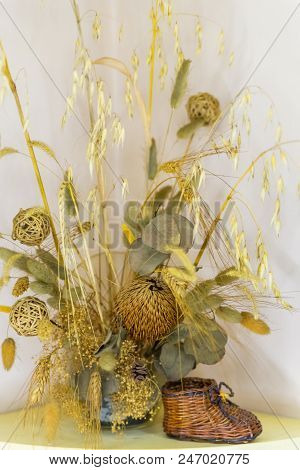 Bouquet Of Dried Flowers. Part Of Interior Design