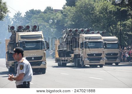 Baku, Azerbaijan - June 26 2018 - Military Parade In Baku, Azerbaijan On Army Day. Azerbaijan Celebr