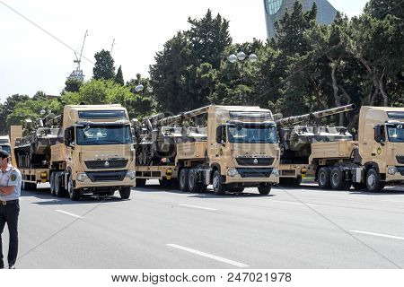 Baku, Azerbaijan - June 26 2018 - Military Parade In Baku, Azerbaijan On Army Day. Azerbaijan Celebr