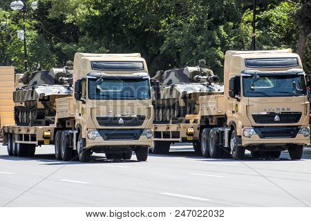 Baku, Azerbaijan - June 26 2018 - Military Parade In Baku, Azerbaijan On Army Day. Azerbaijan Celebr