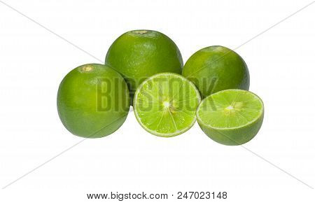 Half Of Lime Citrus Fruit (lime Cut) Isolated On White Background. Sliced Lime Half With Clipping Pa