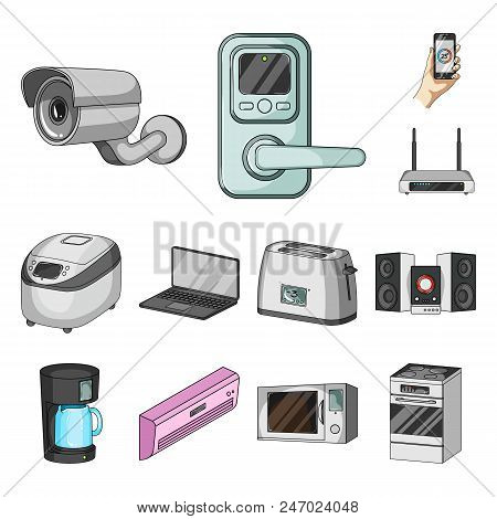 Smart Home Appliances Cartoon Icons In Set Collection For Design. Modern Household Appliances Vector