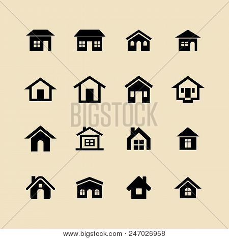 Set Of 16 Icons Representing House Vector Illustration. House And Home Simple Symbols