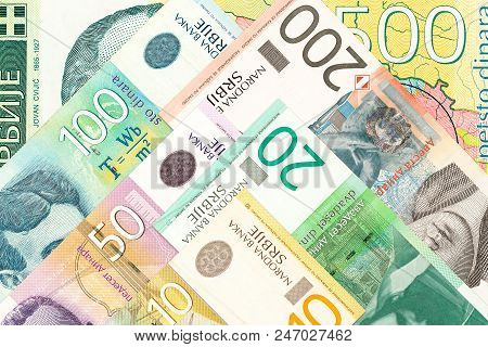 Heap Of Serbian Dinar Bank Notes Background