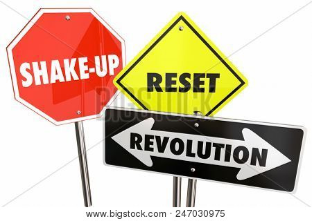 Revolution Reset Big Change Road Signs 3d Illustration